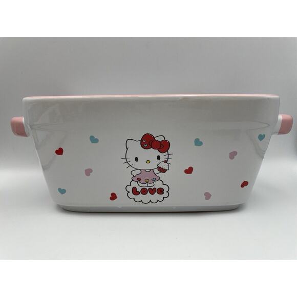 Hello Kitty Sanrio Valentines Day Hearts Love Ceramic Baking Loaf Pan NEW - Picture 1 of 10